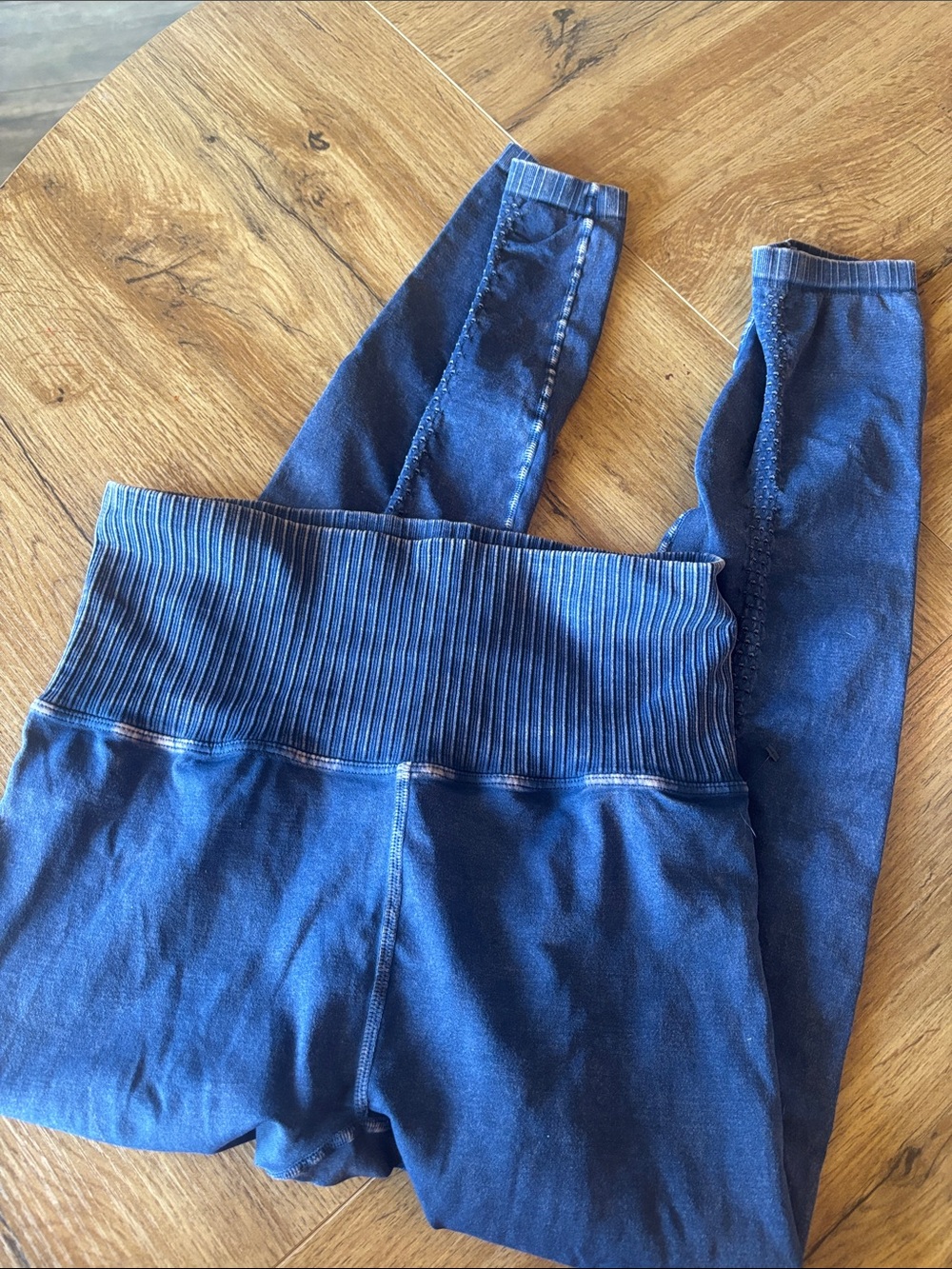Free People Navy Blue High-Waist Ribbed Leggings